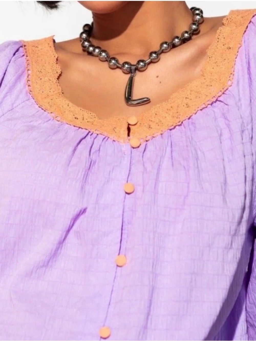 Dressed in LALA Lavender Dress with Peach Trim NWT size Small - Picture 3 of 11